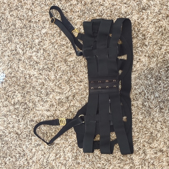 Victoria's Secret Luxe black balconette strappy bandage caged underwire bra - Picture 6 of 9